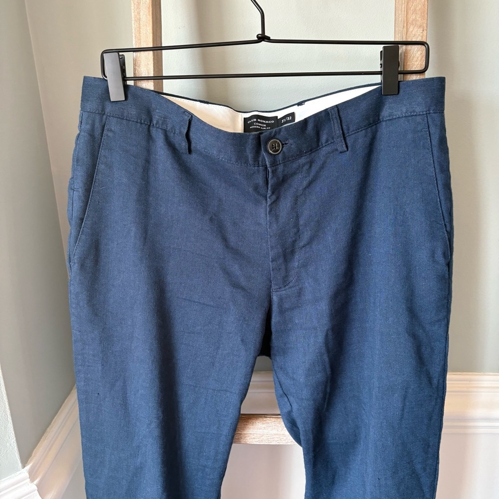 Club Monaco Connor Modern Slim Fit Linen Blend Pants Navy Blue Sz 31/32 - 1713 - Picture 2 of 9